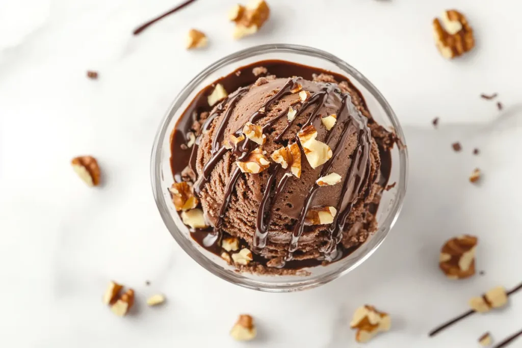 A decadent brownie ice cream sundae
