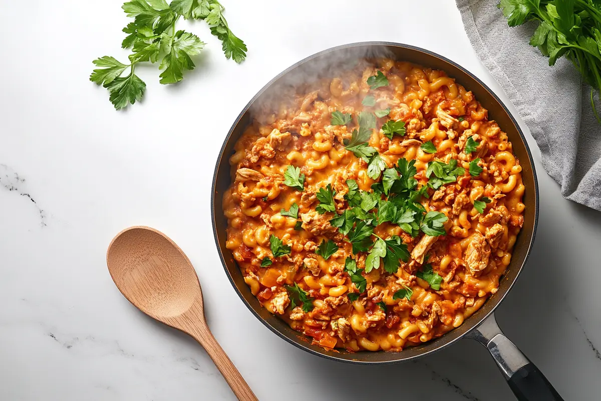 one-skillet cheesy ground chicken pasta recipe