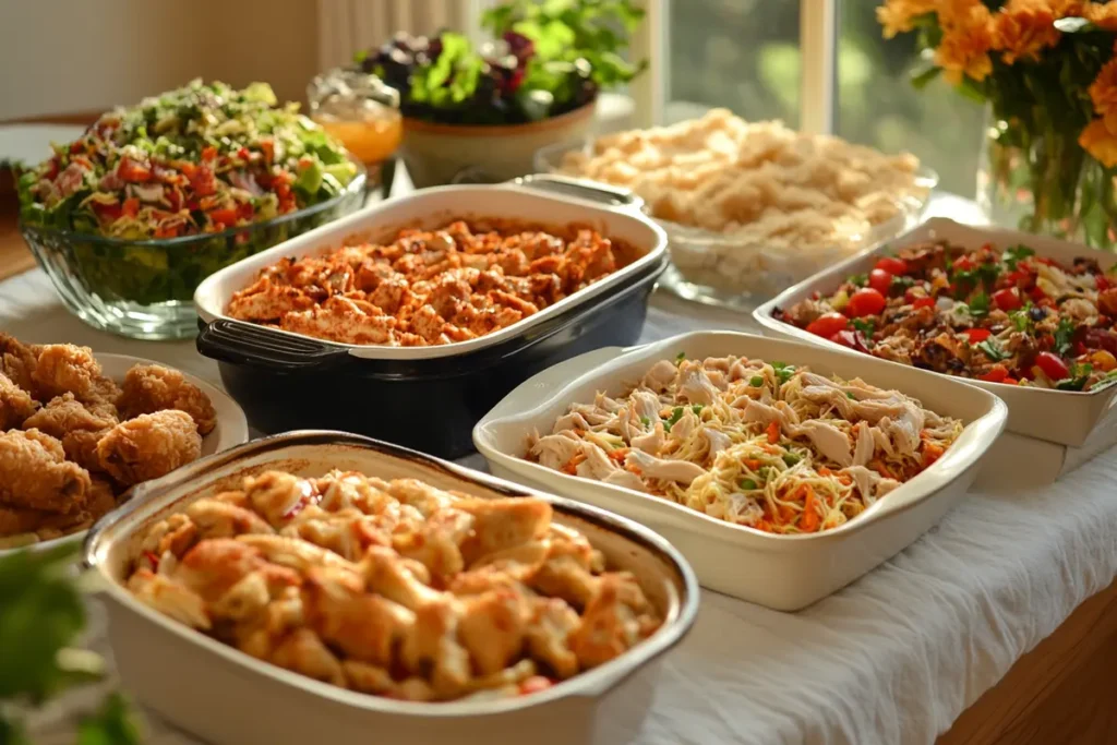 A variety of International dishes made with leftover rotisserie chicken.