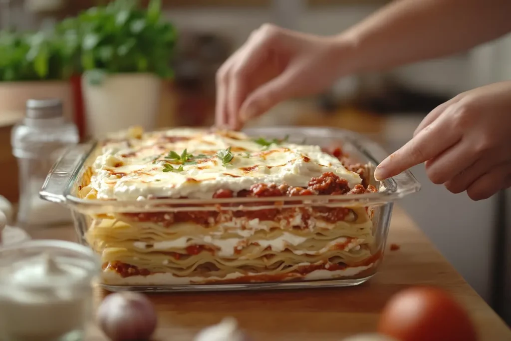 Layering process for Barilla Lasagna