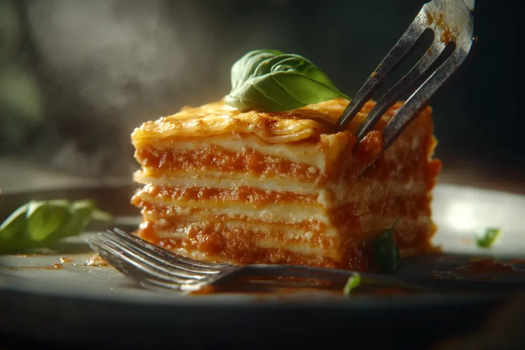 Slice of Barilla Lasagna being served