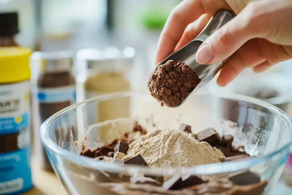 Adding protein powder to brownie batter manually