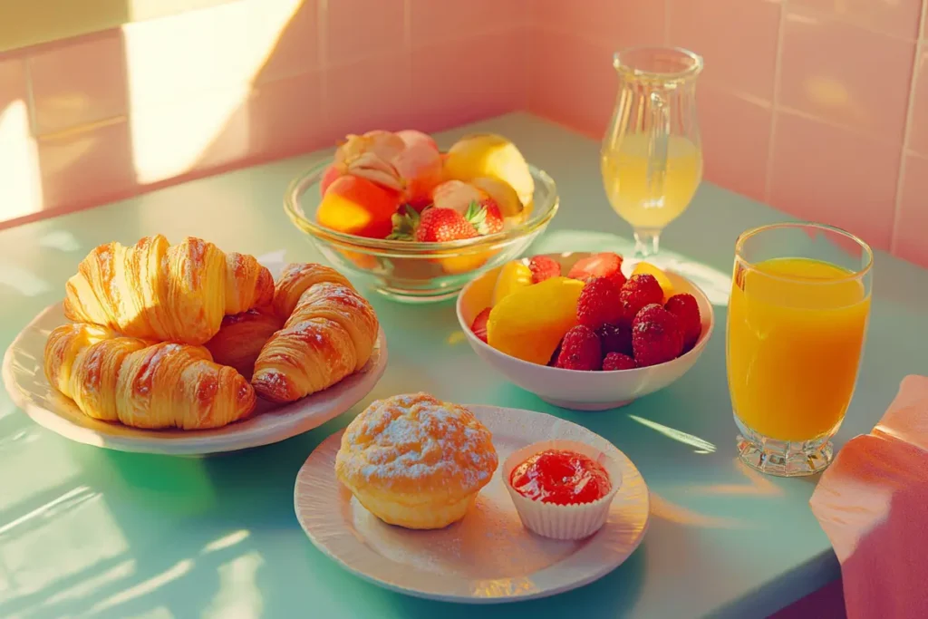 Delicious breakfast pastries on a bright table