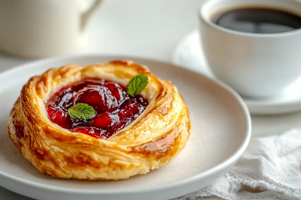 Cherry Danish pastry with coffee