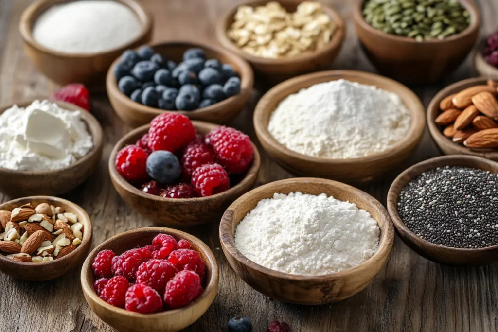 Pastry making ingredients: butter, flour and sugar.
