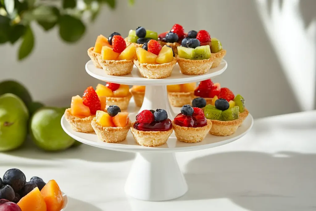  Mini fruit tarts on a tiered stand
