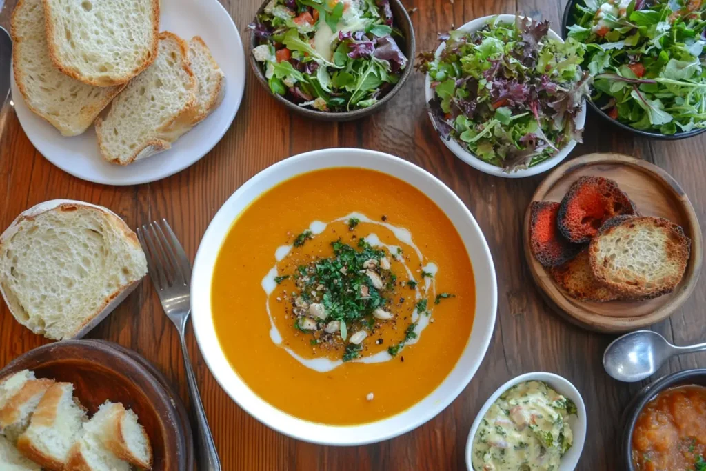 Pumpkin soup with side dishes