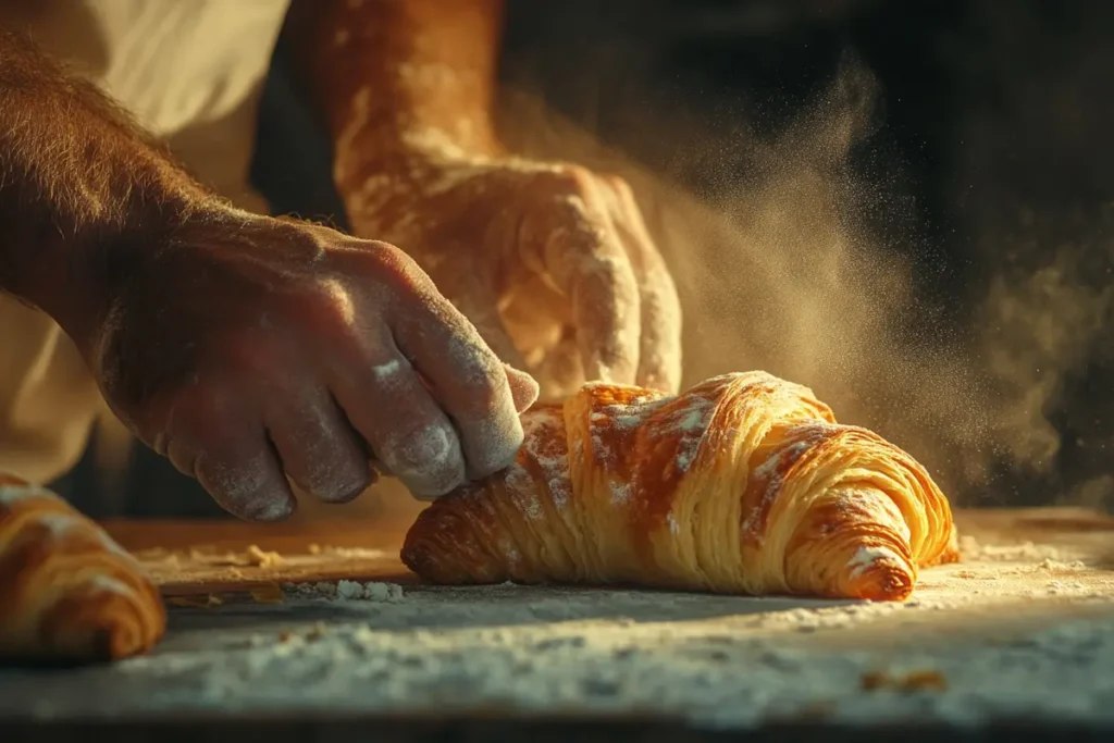 Baker shaping flaky pastry dough